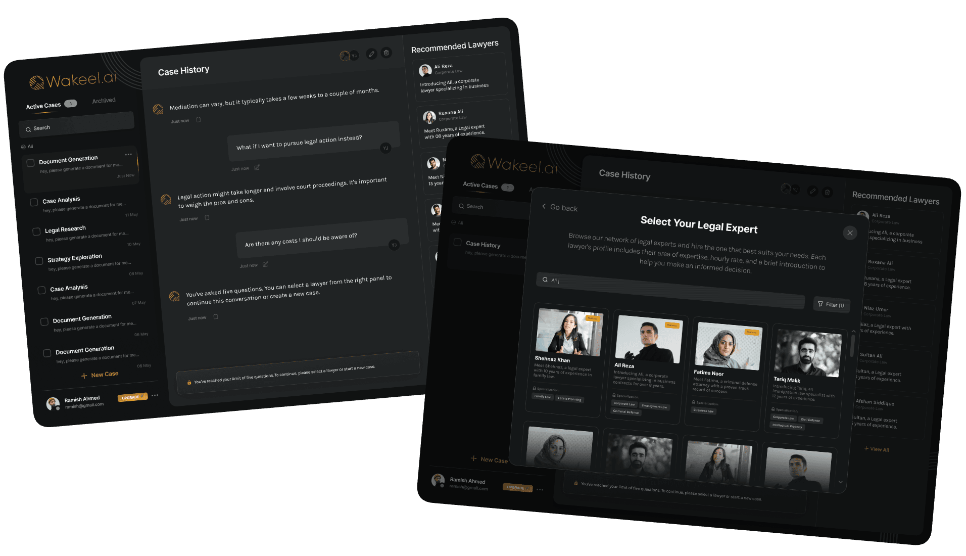 Wakeel AI screens